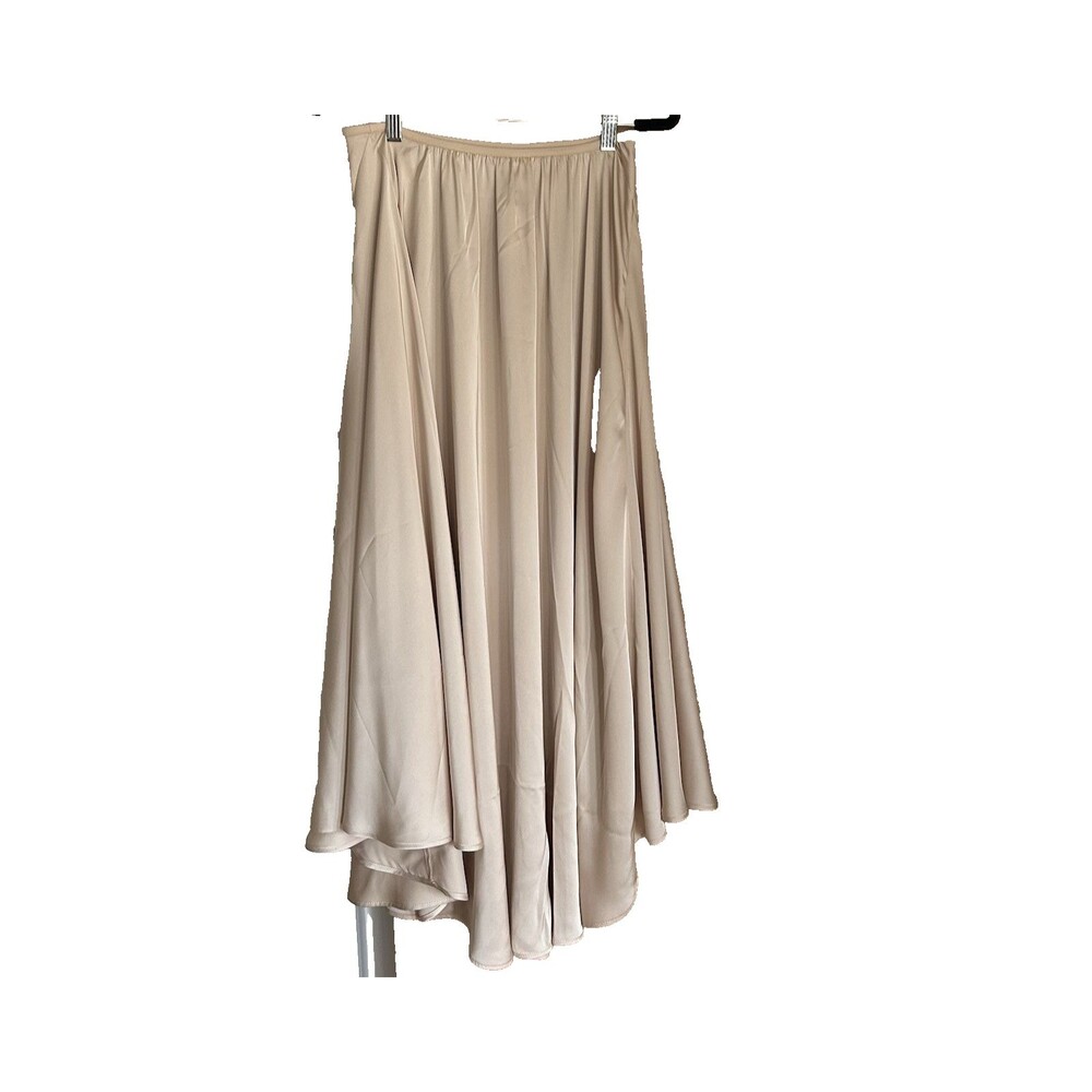 H&M Satin Maxi Skirt Champagne Beige Flowy Skirt Sz M Elastic Waist New w/ Tags